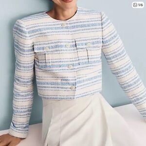 Ann Taylor NWT $179 Cropped Tweed Blazer Stripe Classic Timeless Business casual